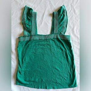 Green with White stitching Ruffle Loft Tank Top size S/M